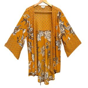SIREN LILY goldenrod and floral cover-up with flare sleeves, 2X